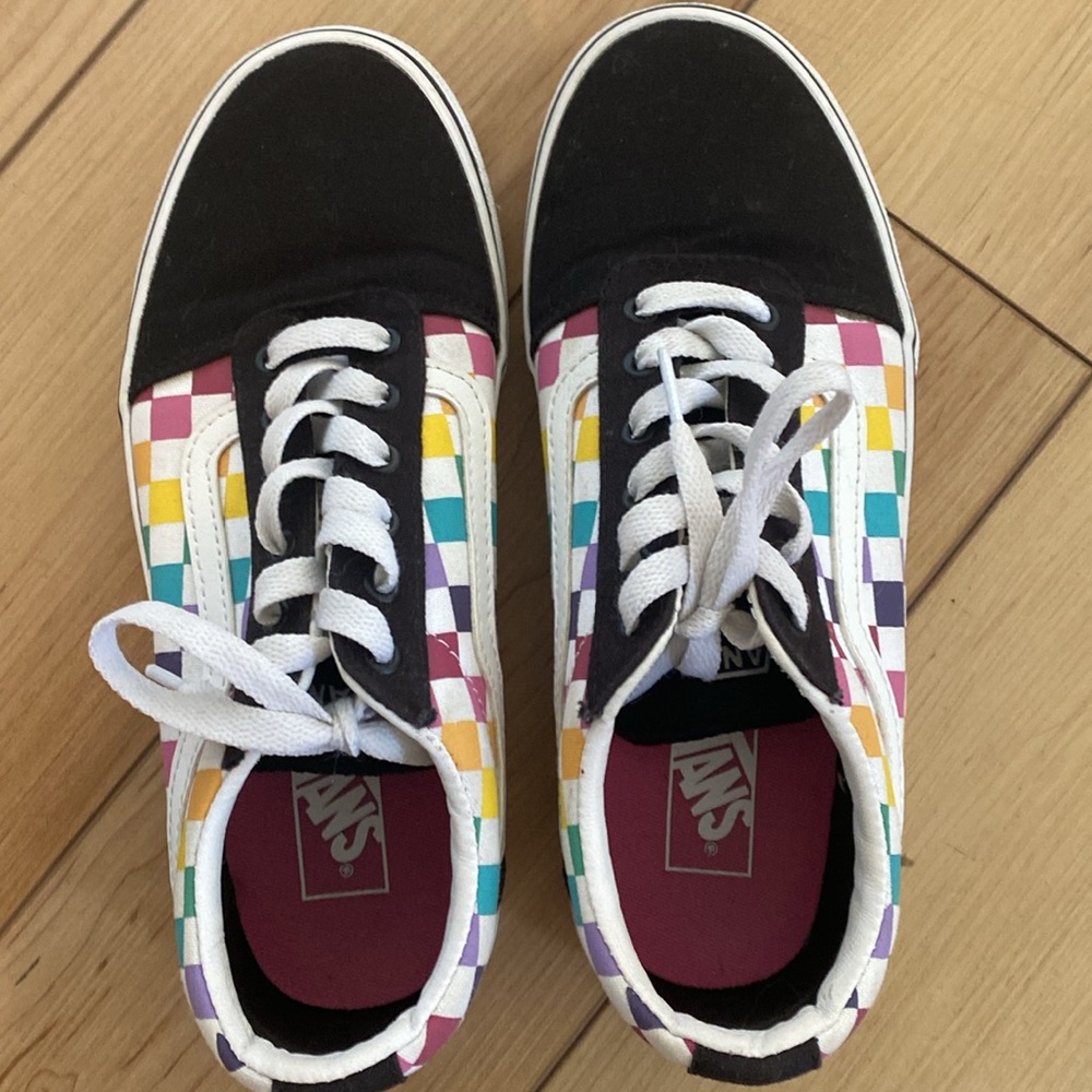 VANS Old Skool Rainbow Checkerboard Shoes Missy Size 4 Canvas - Picture 4 of 5